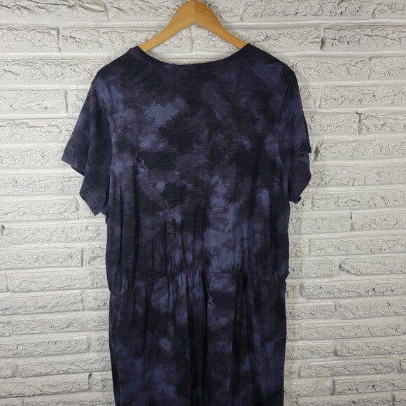Old Navy Womens Dress XXL Tall Plus Short Sleeve Blue Black Tie Dye TIE16XE - Picture 7 of 11